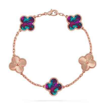 [RAFFINE]KLEEBKATTEN-ARMBAND MIT 5 MOTIVEN UND FARBIGEN EDELSTEINEN KOLLEKTION