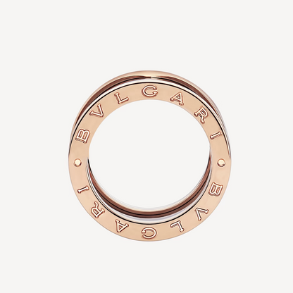 [RAFFINE]ZERO 1 ANILLO DE ORO ROSA CON CUATRO BANDAS Y ESPIRAL DE CERÁMICA NEGRA
