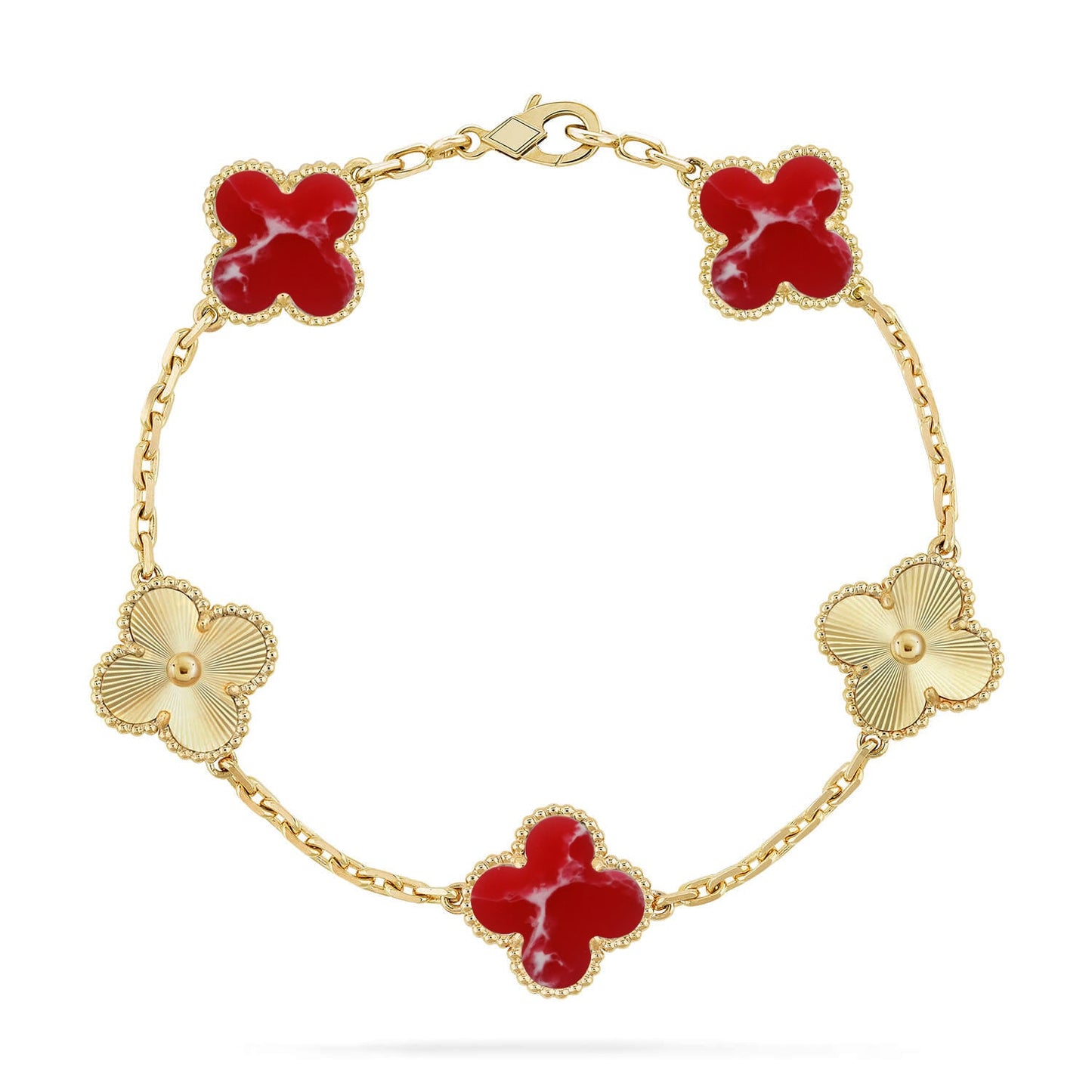 [RAFFINE]KLEEBKLEE 5 MOTIV ROT GEMUSTERTES ARMBAND KOLLEKTION