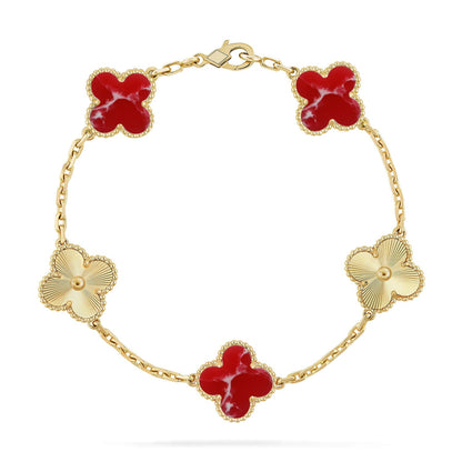 [RAFFINE]KLEEBKLEE 5 MOTIV ROT GEMUSTERTES ARMBAND KOLLEKTION