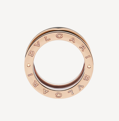 [RAFFINE]ZERO 1 ANILLO DE DOS BANDAS CON CERÁMICA NEGRA MATE EN ORO ROSA
