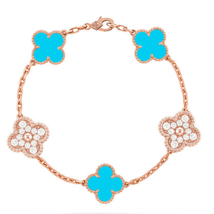 [RAFFINE] CLOVER 5 MOTIF TURQUOISE BRACELET COLLECTION