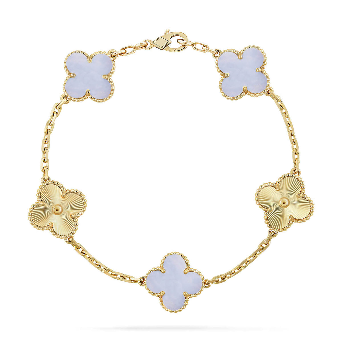 [RAFFINE] CLOVER 5 MOTIF PURPLE CHALCEDONY BRACELET COLLECTION