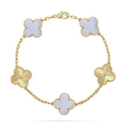 [RAFFINE] CLOVER 5 MOTIF PURPLE CHALCEDONY BRACELET COLLECTION