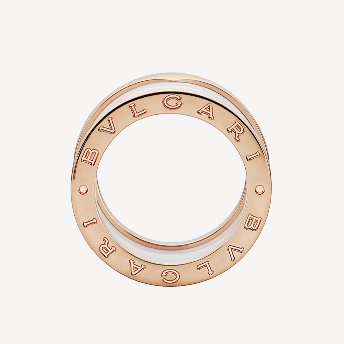 [RAFFINE]ZERO 1 ANILLO DE ORO ROSA CON CUATRO BANDAS Y ESPIRAL DE CERÁMICA BLANCA