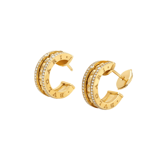 [RAFFINE] PENDIENTES DE ORO ZERO 1 ROCK CON ESPIRAL TACHUELADA Y DIAMANTES PAVÉ