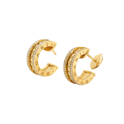 [RAFFINE] PENDIENTES DE ORO ZERO 1 ROCK CON ESPIRAL TACHUELADA Y DIAMANTES PAVÉ
