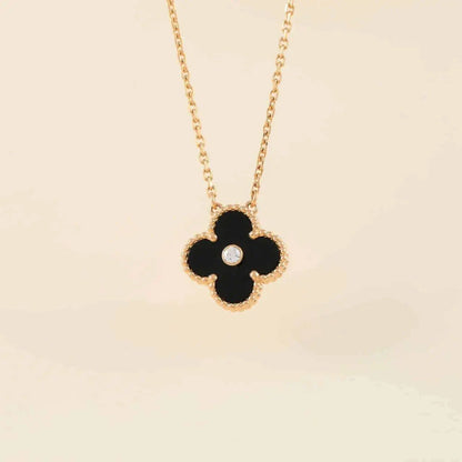 [RAFFINE]CLOVER 15MM DIAMOND ONYX NECKLACE