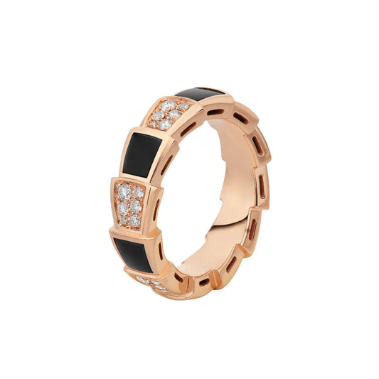 [RAFFINE]SERPENTI RING PINK GOLD BLACK MOP DIAMOND PAVED 4MM