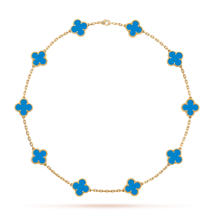 [RAFFINE]CLOVER 10 MOTIFS BLUE AGATE NECKLACE