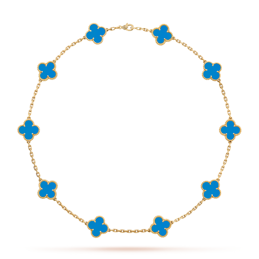 [RAFFINE]CLOVER 10 MOTIFS BLUE AGATE NECKLACE