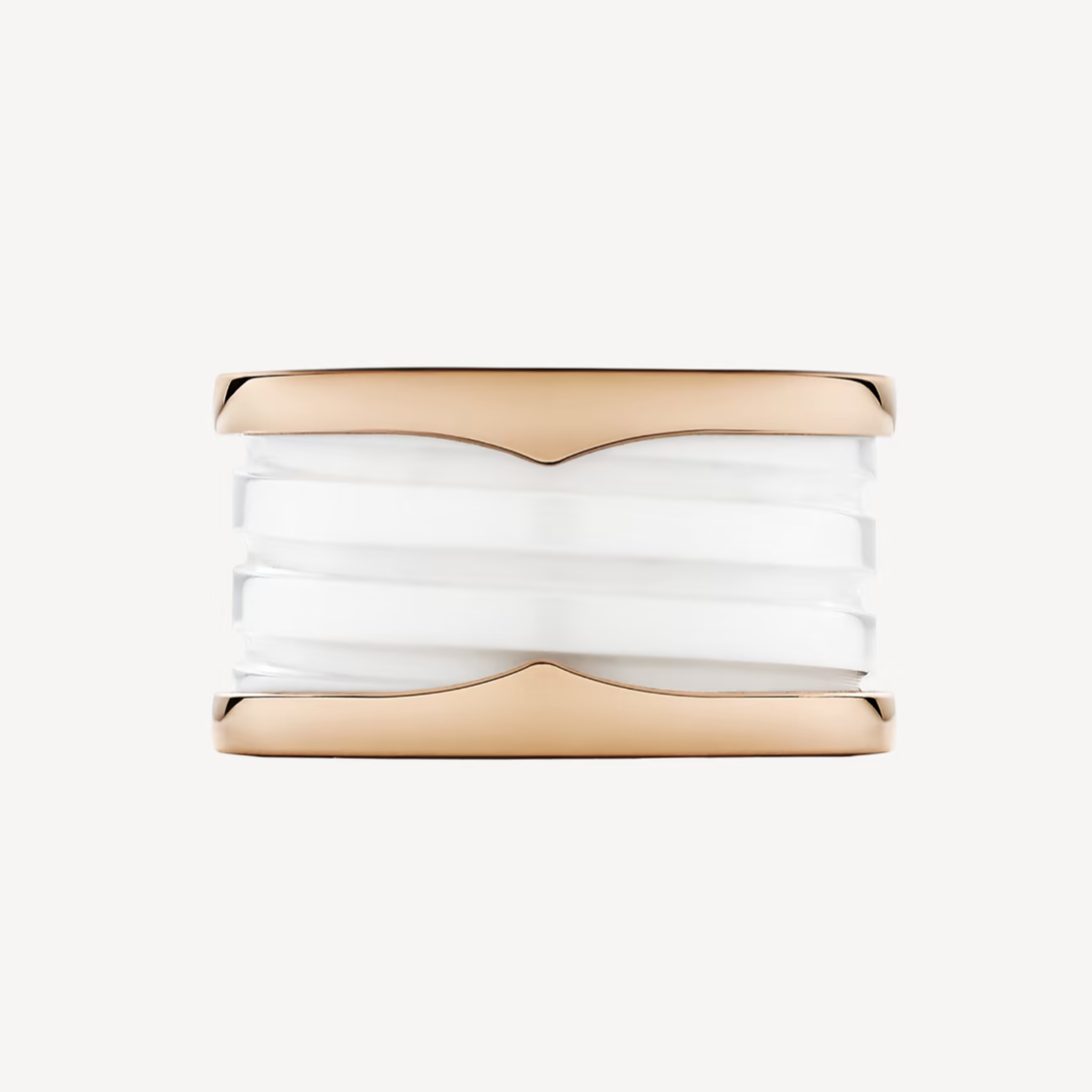[RAFFINE]ZERO 1 ANILLO DE ORO ROSA CON CUATRO BANDAS Y ESPIRAL DE CERÁMICA BLANCA