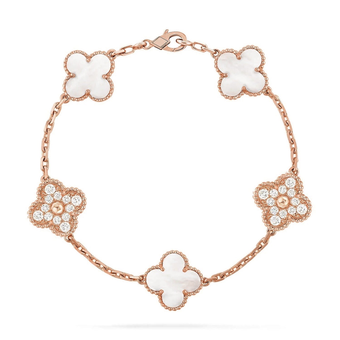 [RAFFINE]CLOVER WHITE PEARL MOP 5 MOTIF BRACELET COLLECTION