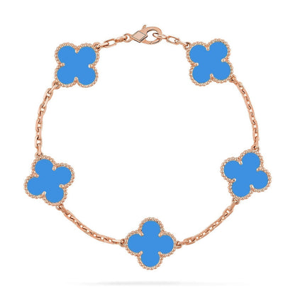 [RAFFINE] KLEEBELATT 5 MOTIV BLAUER ACHAT ARMBAND KOLLEKTION