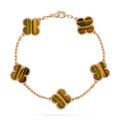 [RAFFINE] CLOVER 5 MOTIFS TIGER EYE BRACELET COLLECTION