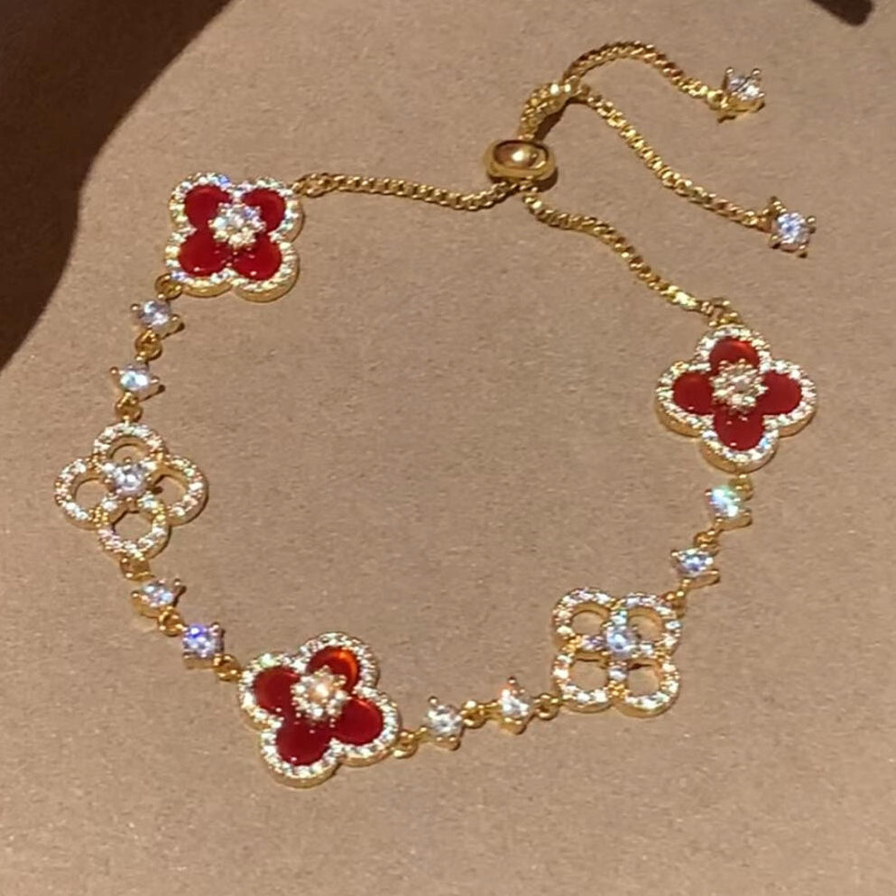 [RAFFINE] PULSERA CON 5 MOTIVOS DE TRÉBOL ROSA AZUL ROJO BLANCO 