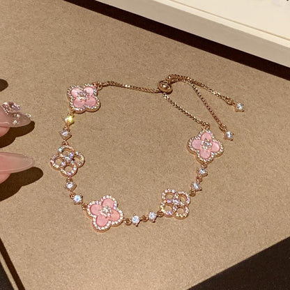 [RAFFINE] PULSERA CON 5 MOTIVOS DE TRÉBOL ROSA AZUL ROJO BLANCO 