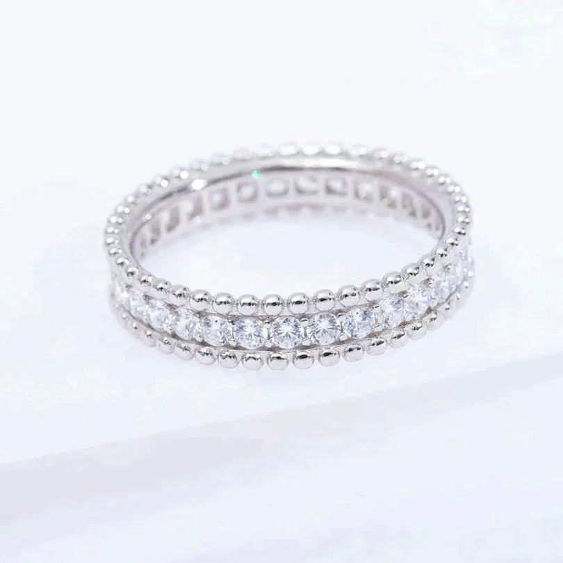 [RAFFINE] ANILLO DE PLATA CON DIAMANTES Y PERLEE