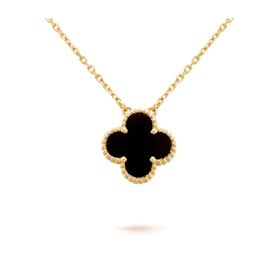 [RAFFINE]CLOVER 15MM BLACK ONYX SINGLE FLOWER NECKLACE