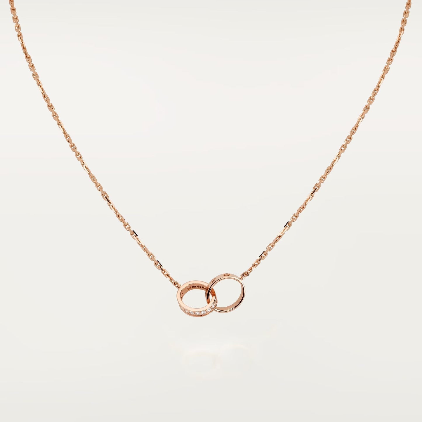 [Raffine]LOVE DOUBLE RING HALF DIAMOND NECKLACE