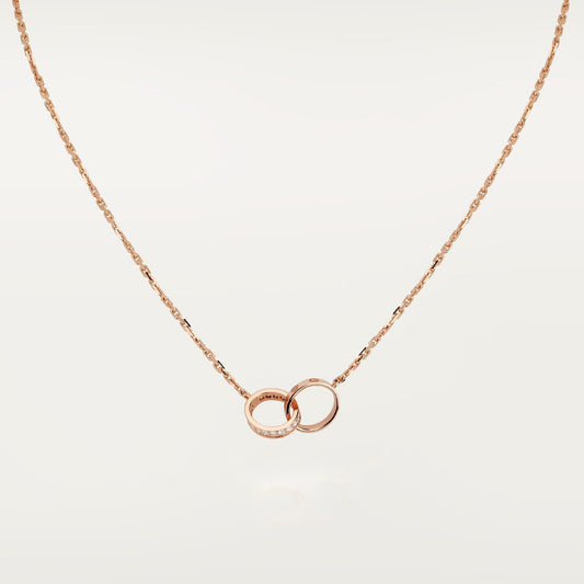 [Raffine]LOVE DOUBLE RING HALF DIAMOND NECKLACE