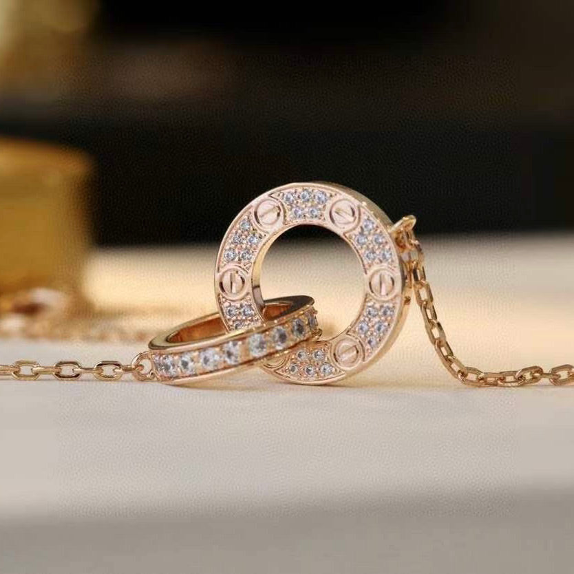 [RAFFINE] COLLAR LOVE DE 7,6 MM EN ORO ROSA Y PLATA CON DIAMANTES