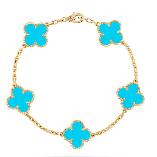 [RAFFINE]CLOVER 5 MOTIFS TURQUOISE BRACELET