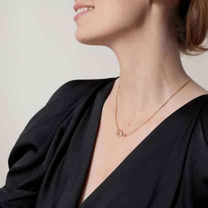 [Raffine]LOVE DOUBLE RING HALF DIAMOND NECKLACE