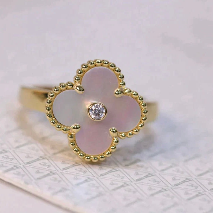 [Raffine]CLOVER PINK MOP RING GOLD DIAMANT