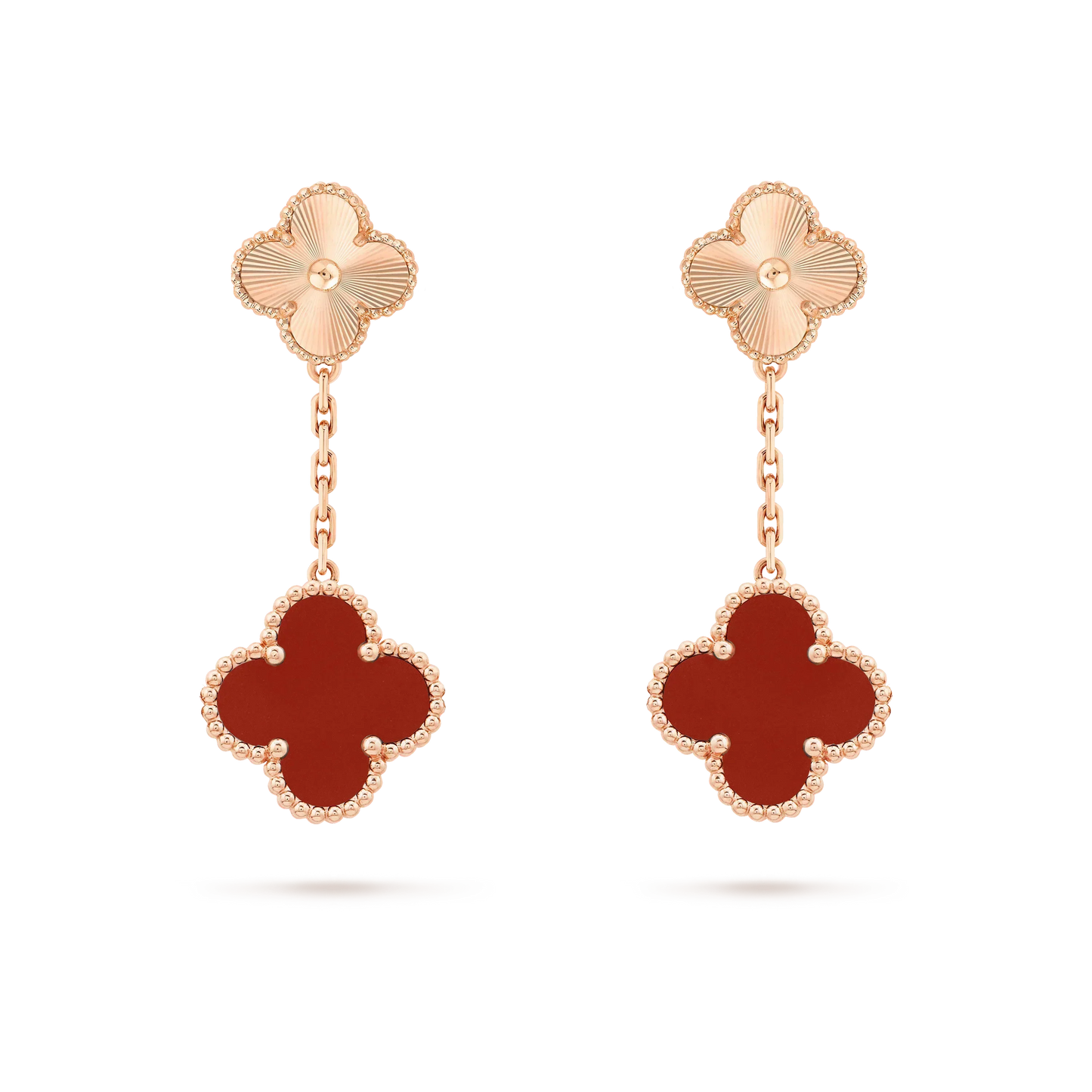 [RAFFINE]CLOVER 2 MOTIF  LASER CARNELIAN EARRINGS