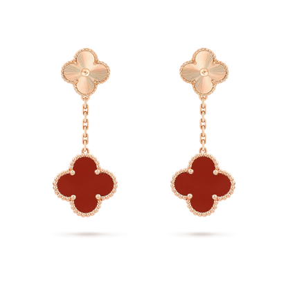 [RAFFINE]CLOVER 2 MOTIF  LASER CARNELIAN EARRINGS