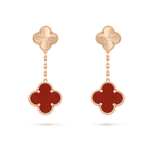 [RAFFINE]CLOVER 2 MOTIF  LASER CARNELIAN EARRINGS