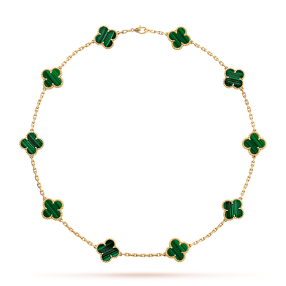 [RAFFINE]CLOVER 10 MOTIFS MALACHITE NECKLACE