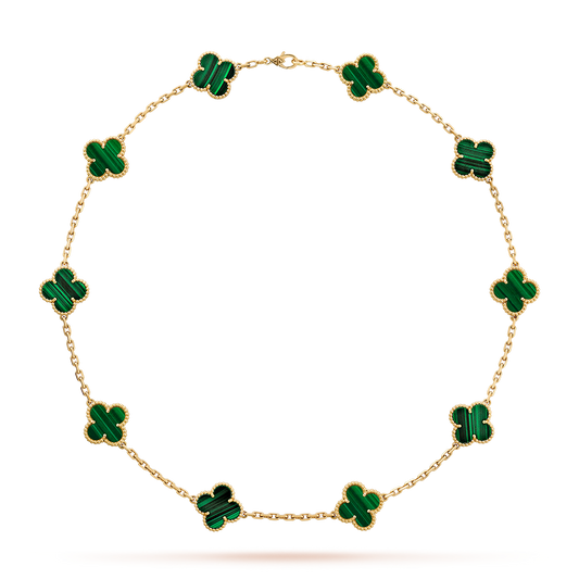 [RAFFINE]CLOVER 10 MOTIFS MALACHITE NECKLACE