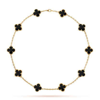 [RAFFINE]CLOVER 10 MOTIFS ONYX NECKLACE