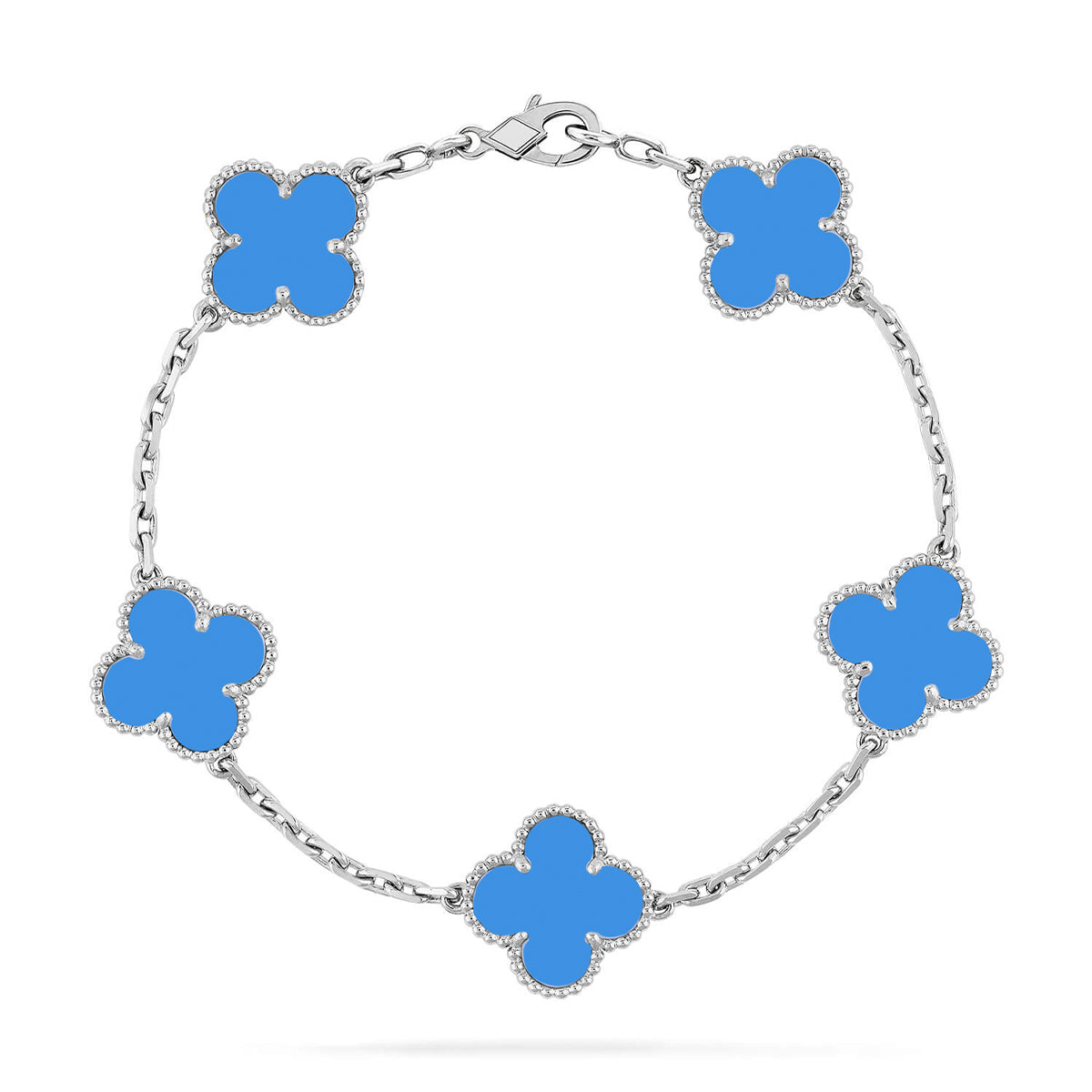 [RAFFINE] KLEEBELATT 5 MOTIV BLAUER ACHAT ARMBAND KOLLEKTION