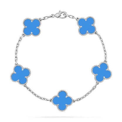 [RAFFINE] KLEEBELATT 5 MOTIV BLAUER ACHAT ARMBAND KOLLEKTION