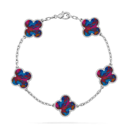 [RAFFINE]KLEEBKATTEN-ARMBAND MIT 5 MOTIVEN UND FARBIGEN EDELSTEINEN KOLLEKTION