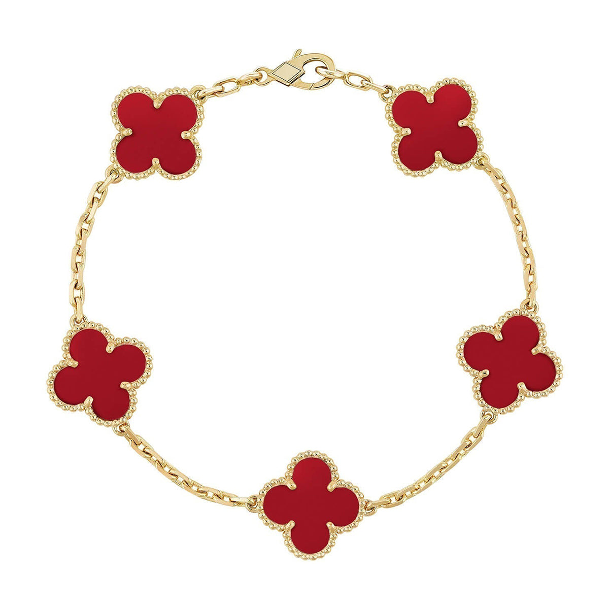 [RAFFINE] CLOVER 5 MOTIF RED CORNELIAN BRACELET COLLECTION