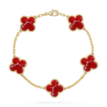 [RAFFINE]KLEEBKLEE 5 MOTIV ROT GEMUSTERTES ARMBAND KOLLEKTION