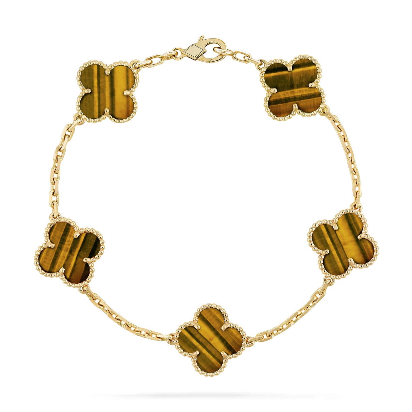 [RAFFINE] CLOVER 5 MOTIFS TIGER EYE BRACELET COLLECTION