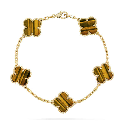 [RAFFINE] CLOVER 5 MOTIFS TIGER EYE BRACELET COLLECTION