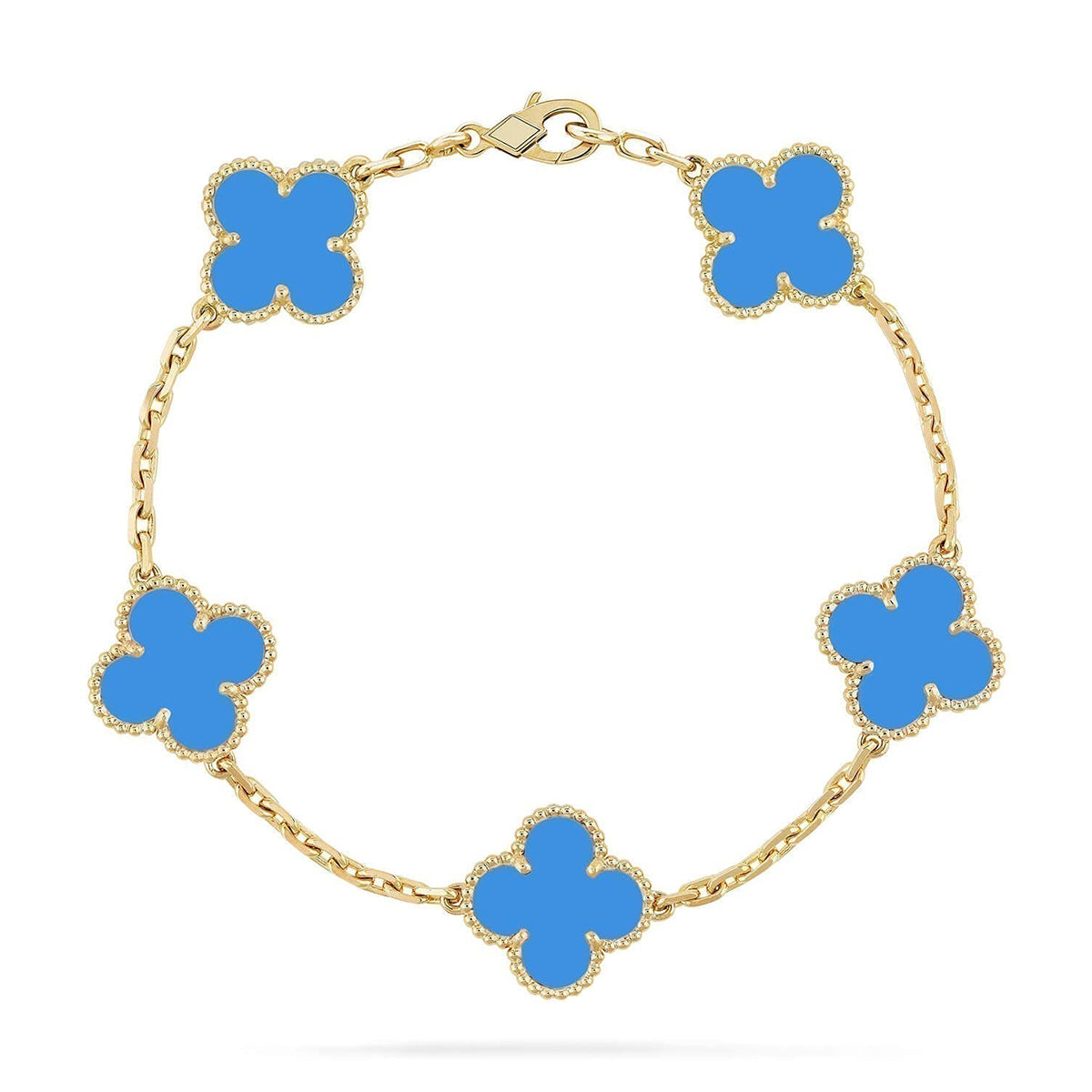 [RAFFINE] KLEEBELATT 5 MOTIV BLAUER ACHAT ARMBAND KOLLEKTION