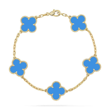 [RAFFINE] KLEEBELATT 5 MOTIV BLAUER ACHAT ARMBAND KOLLEKTION