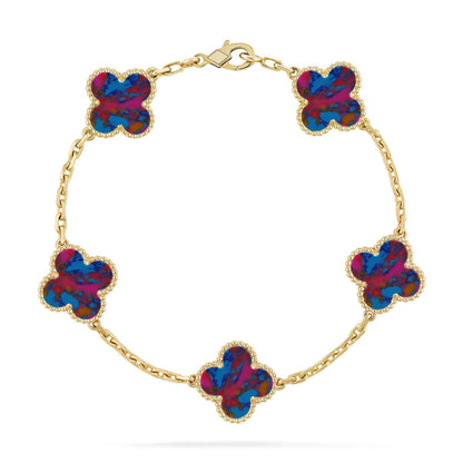 [RAFFINE]KLEEBKATTEN-ARMBAND MIT 5 MOTIVEN UND FARBIGEN EDELSTEINEN KOLLEKTION
