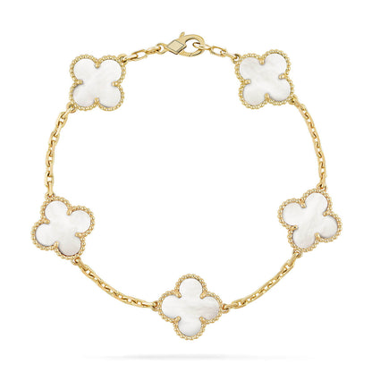 [RAFFINE]CLOVER WHITE PEARL MOP 5 MOTIF BRACELET COLLECTION