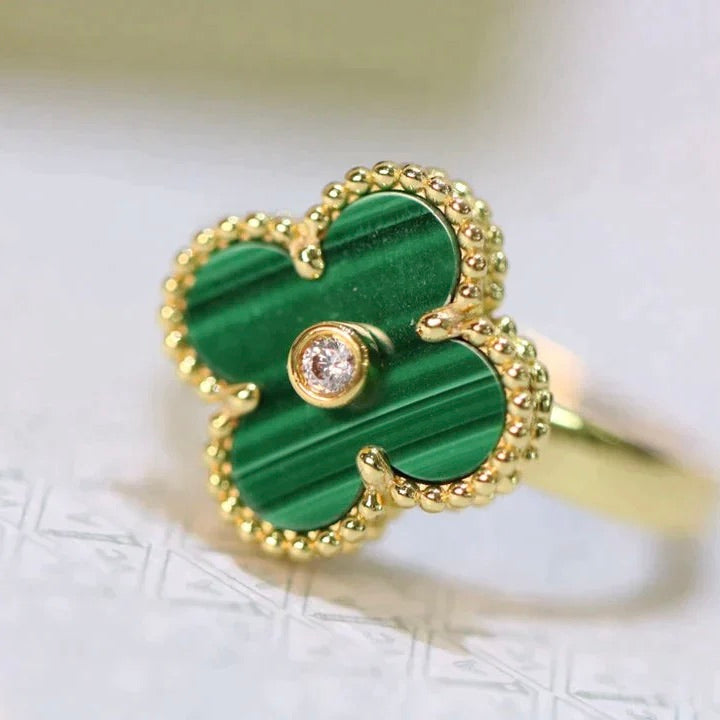 [RAFFINE]CLOVER MALACHITE RING GOLD DIAMOND