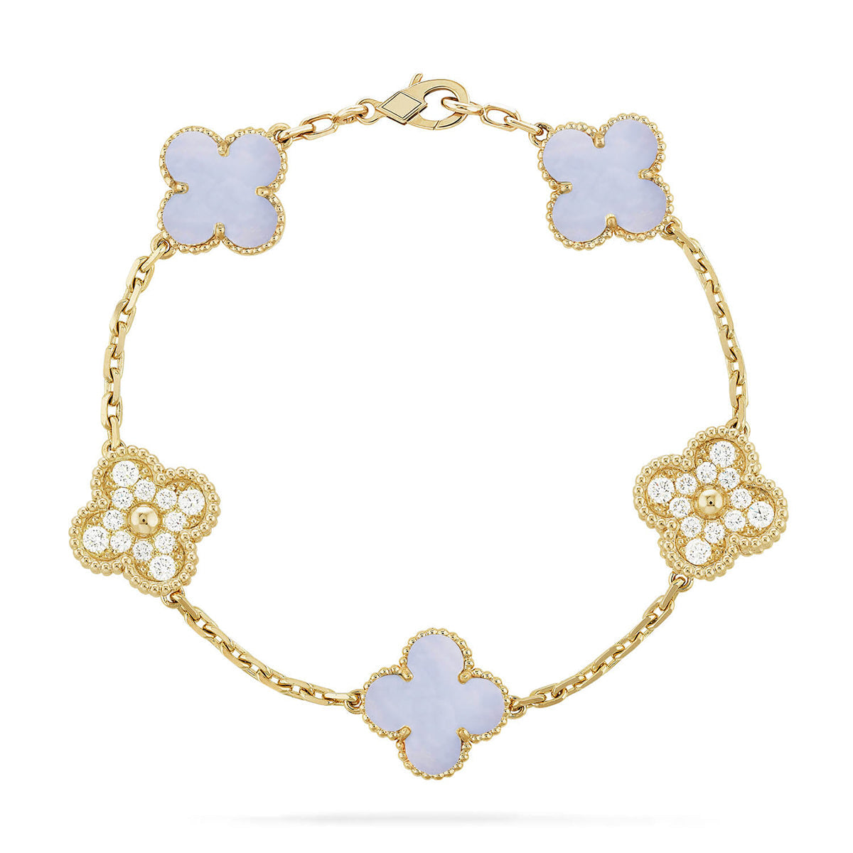 [RAFFINE] CLOVER 5 MOTIF PURPLE CHALCEDONY BRACELET COLLECTION