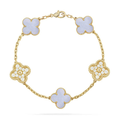 [RAFFINE] CLOVER 5 MOTIF PURPLE CHALCEDONY BRACELET COLLECTION