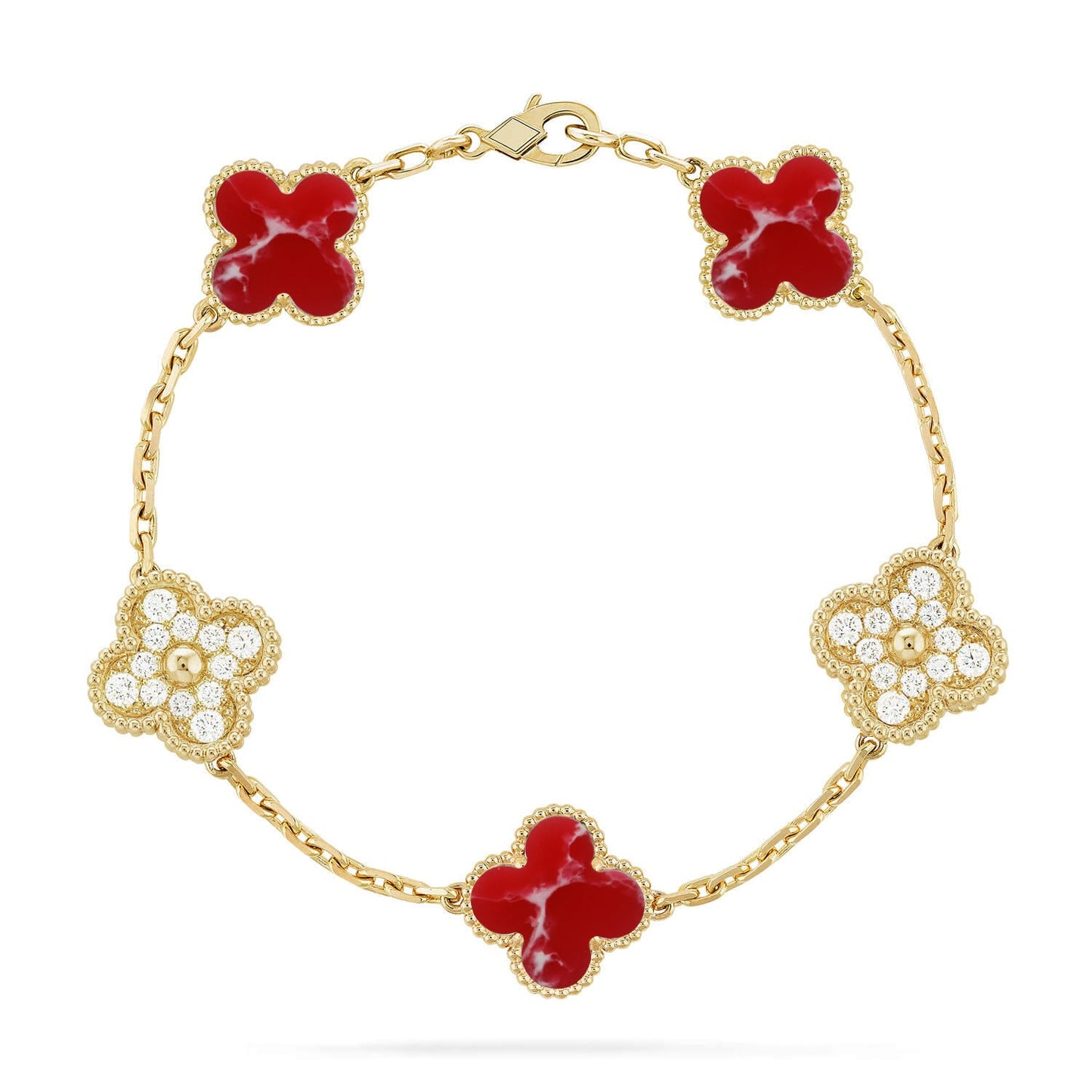 [RAFFINE]KLEEBKLEE 5 MOTIV ROT GEMUSTERTES ARMBAND KOLLEKTION